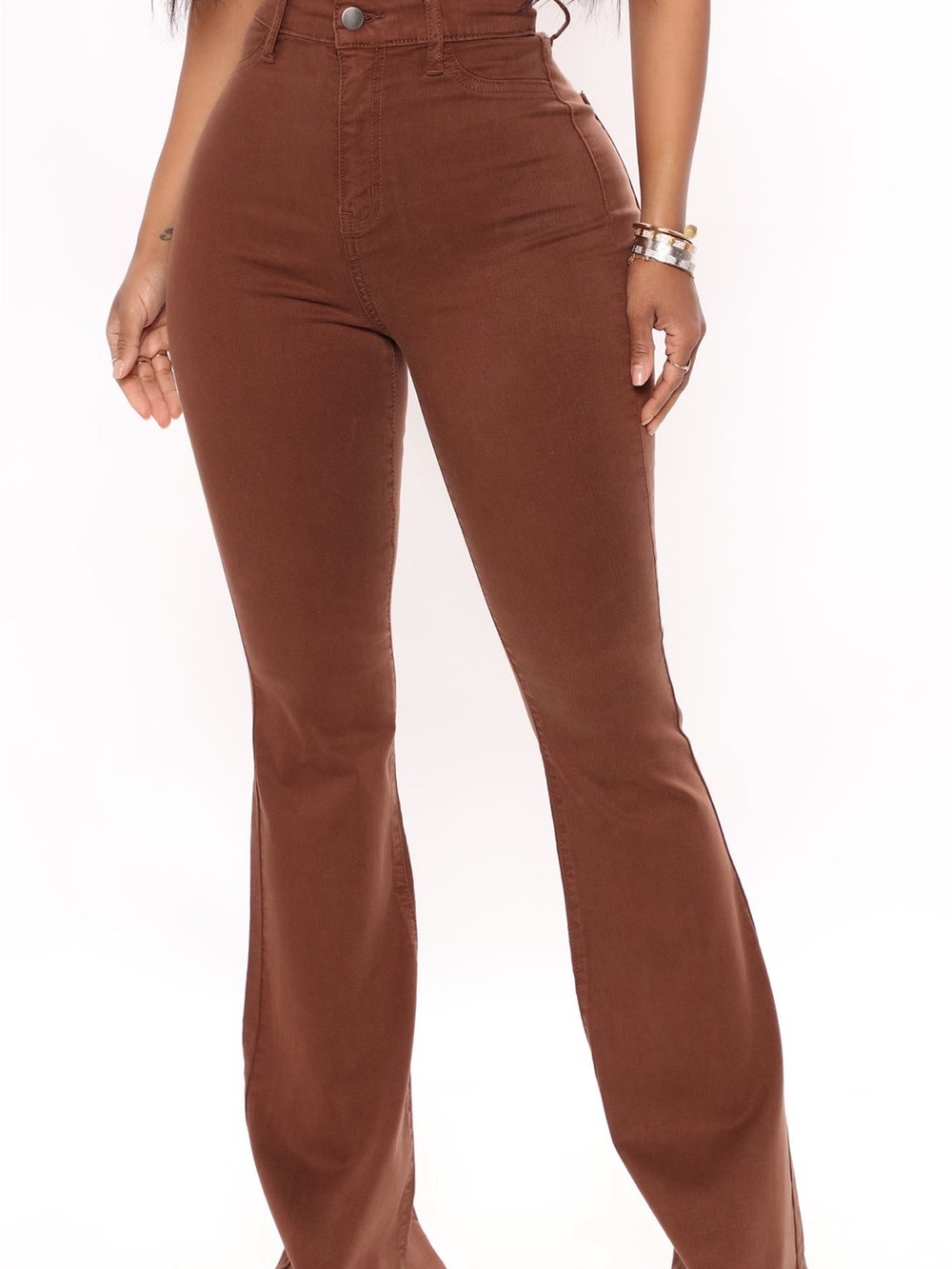 High-Waist Brown Flare Jeans - long Inseam 33